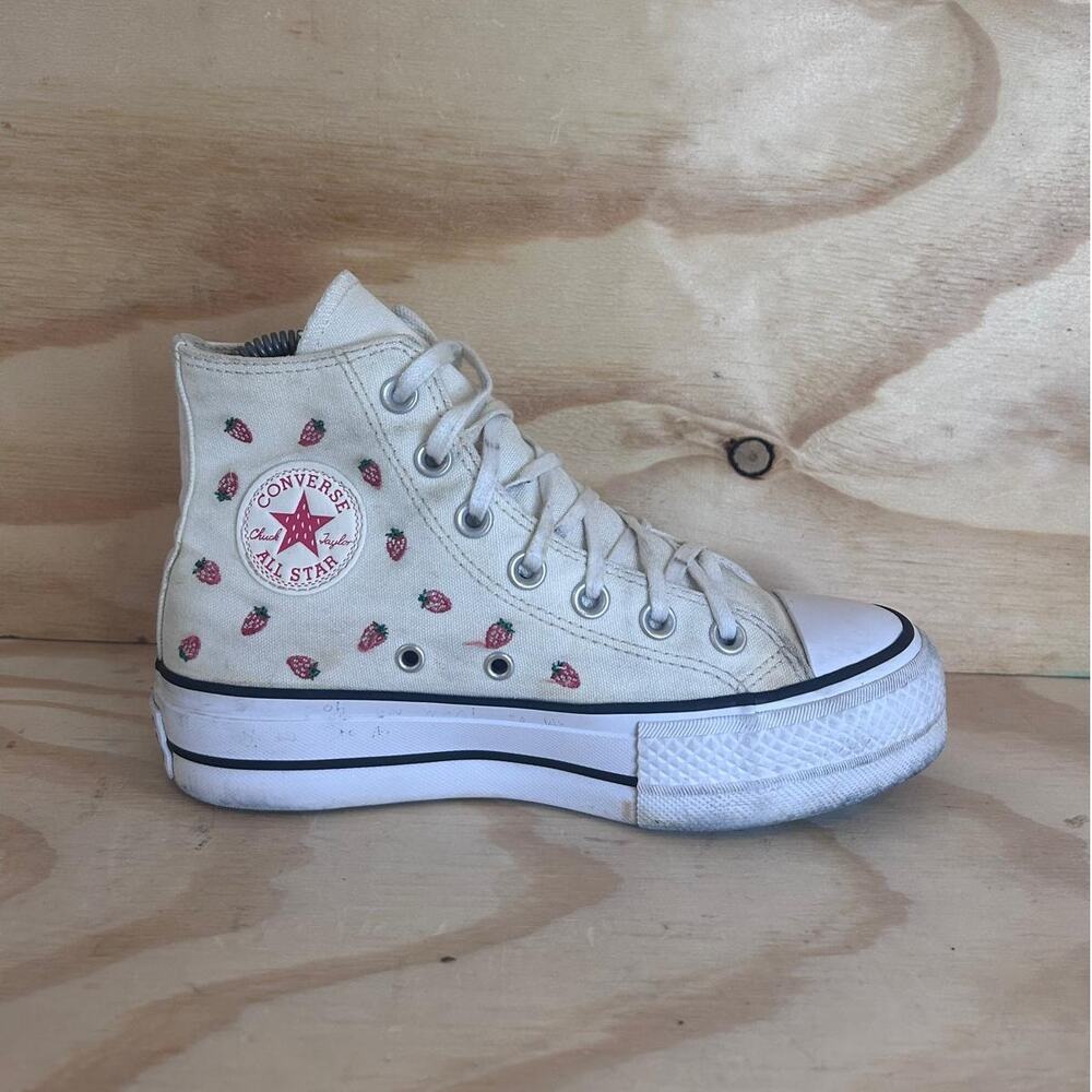 Converse AS CT Lift Platform Hi Strawberries Sneakers White/Red Womens 5 A14934C - Picture 6 of 10